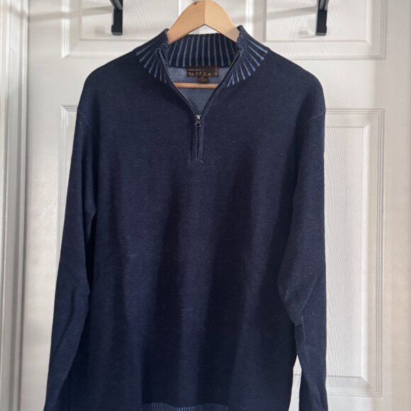 Egara Blue L/S Blue on Blue Mock Neck Quarter-zip Cotton Sweater, XL - Picture 2 of 3